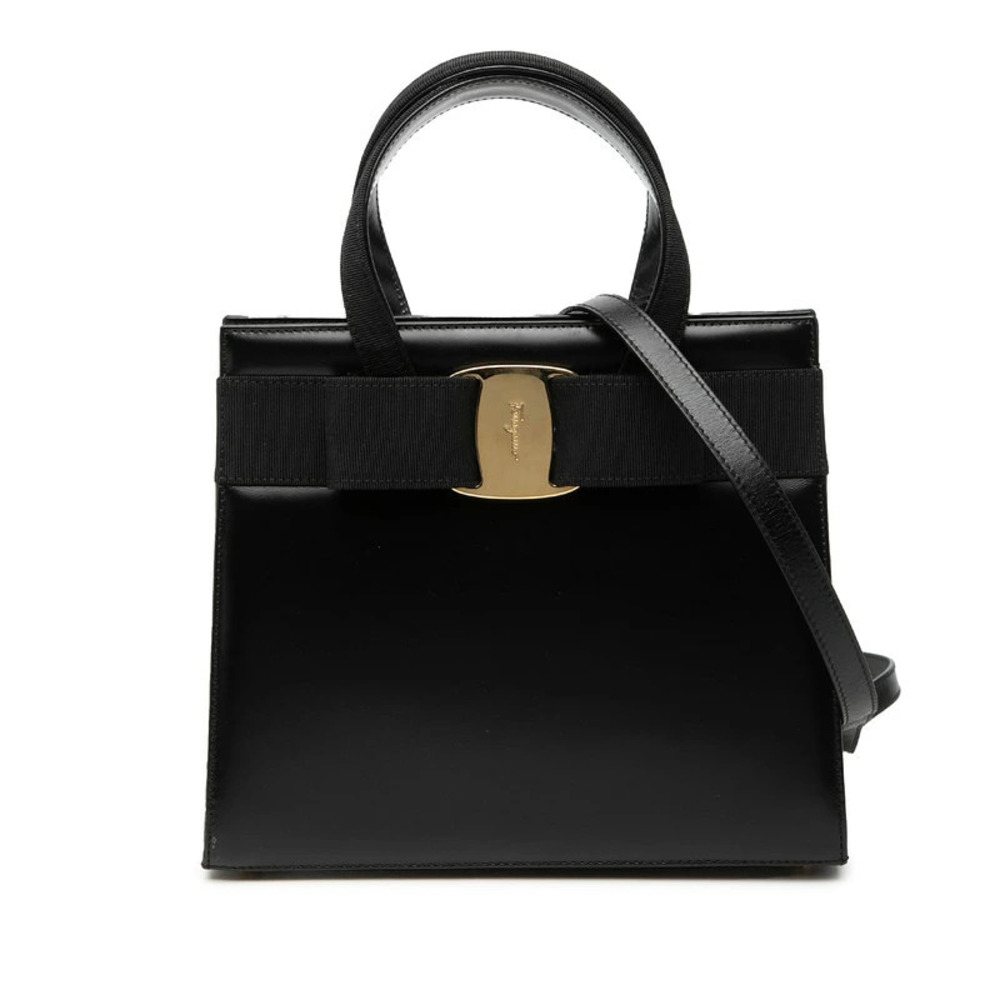 Salvatore Ferragamo Vara Ribbon 2way Shoulder Bag Black Leather